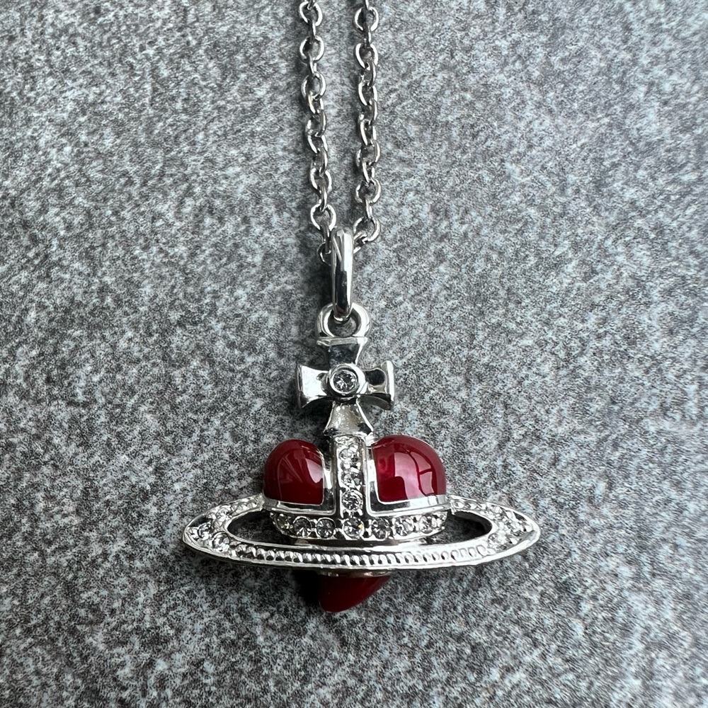 Red Heart Saturn Orb Necklace